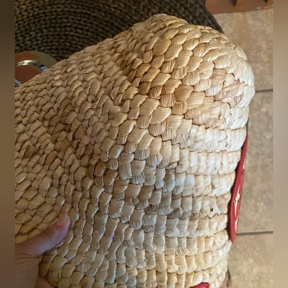 Tory Burch - EUC - Audrey Straw Woven Tote with Red Accents - Like New - Picture 9 of 13